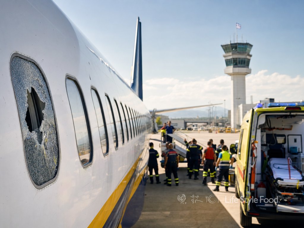 Σπασμένο παράθυρο αεροπλάνου στο αεροδρόμιο Μακεδονία