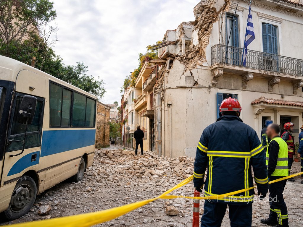 έκρηξη στην πλάκα: κατεστραμμένο κτίριο, σχολικό, συντρίμμια και σκηνές